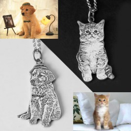 Pet Dog Cat Photo Engraved Necklace